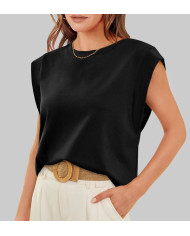 summer women loose fit raglan sleeve black T-shirt