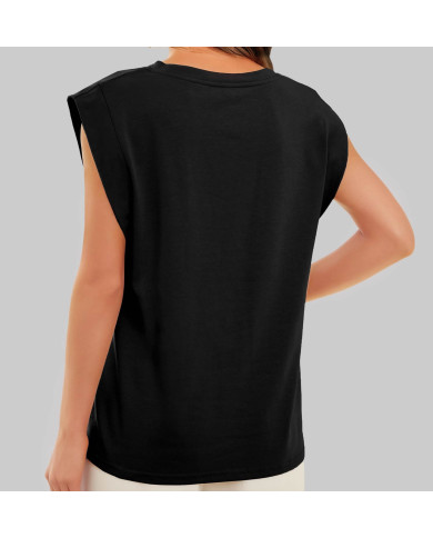 summer women loose fit raglan sleeve black T-shirt