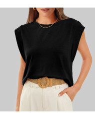 summer women loose fit raglan sleeve black T-shirt