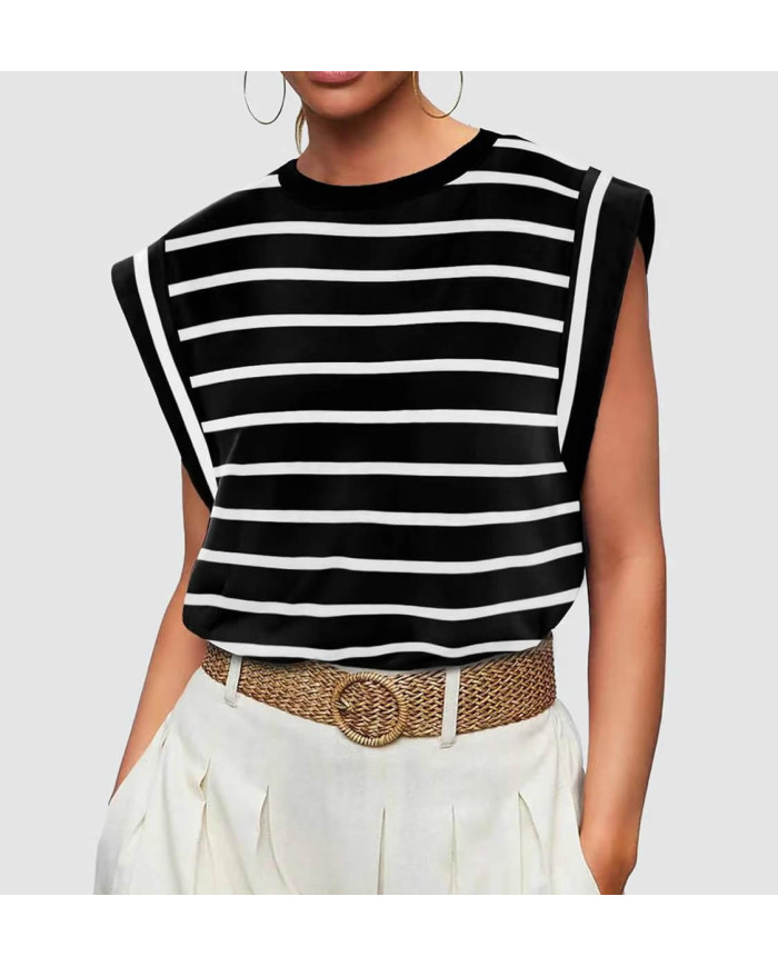 summer women raglan sleeve stripe black T-shirt