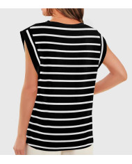 summer women raglan sleeve stripe black T-shirt