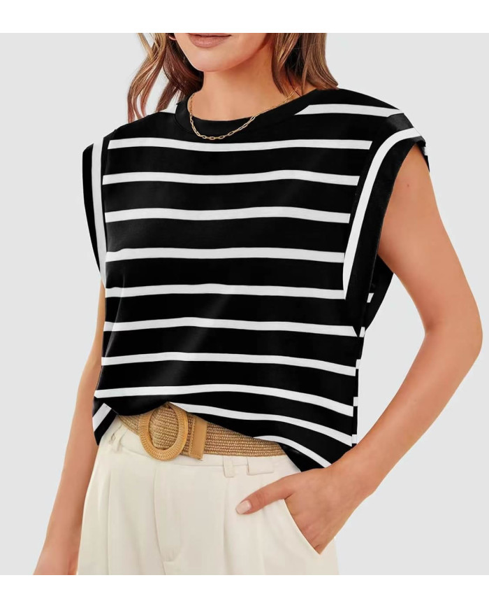 summer women raglan sleeve stripe black T-shirt