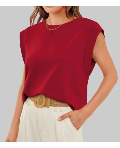 summer women loose fit raglan sleeve red T-shirt