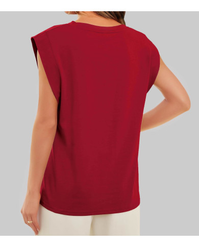 summer women loose fit raglan sleeve red T-shirt