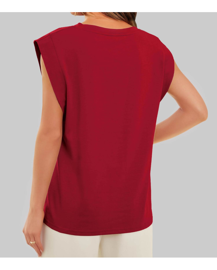 summer women loose fit raglan sleeve red T-shirt