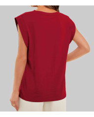 summer women loose fit raglan sleeve red T-shirt