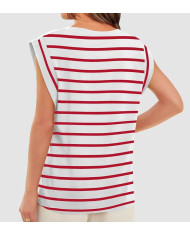summer women raglan sleeve stripe red T-shirt