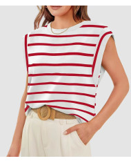 summer women raglan sleeve stripe red T-shirt