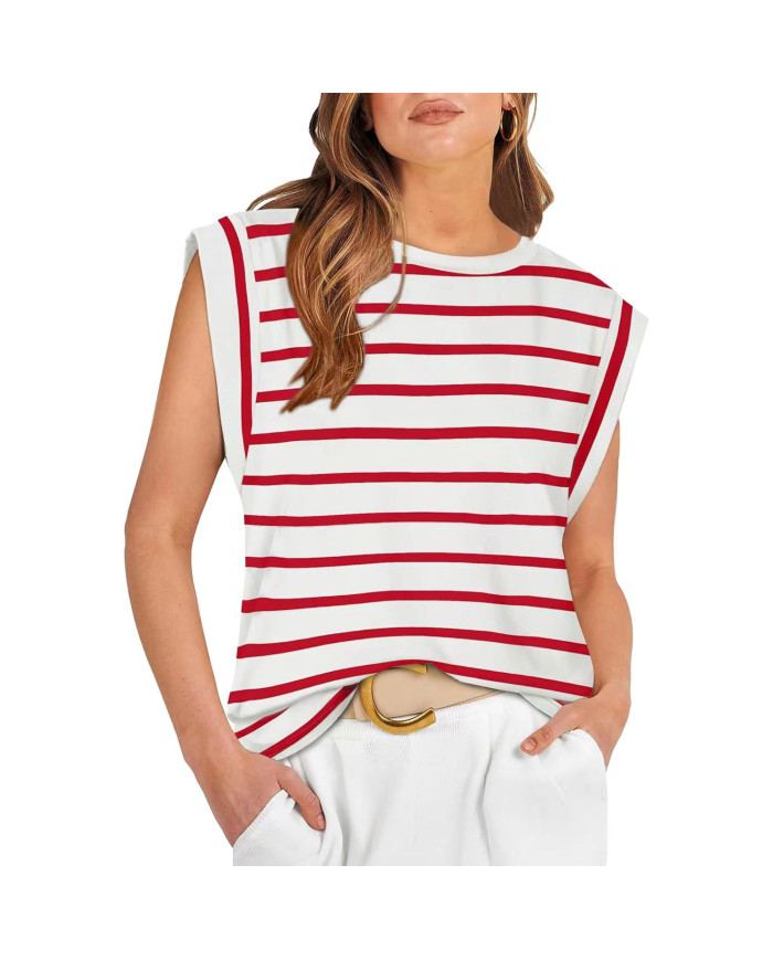 summer women raglan sleeve stripe red T-shirt