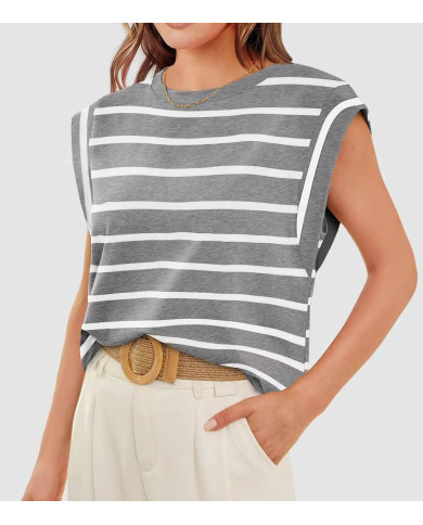 summer women raglan sleeve stripe gray T-shirt