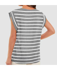 summer women raglan sleeve stripe gray T-shirt