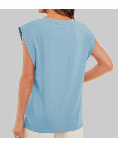 summer women loose fit raglan sleeve blue T-shirt