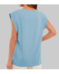 summer women loose fit raglan sleeve blue T-shirt