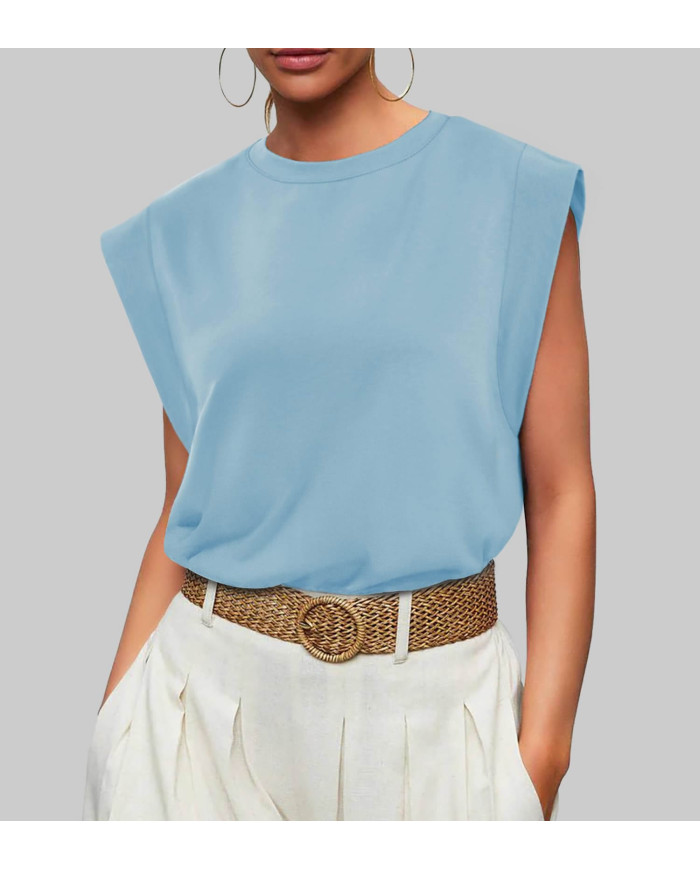 summer women loose fit raglan sleeve blue T-shirt