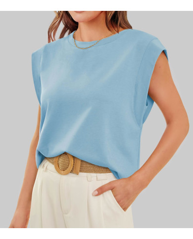 summer women loose fit raglan sleeve blue T-shirt