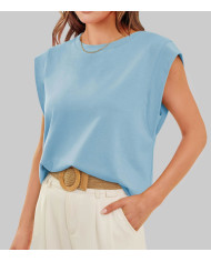 summer women loose fit raglan sleeve blue T-shirt