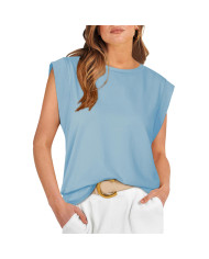 summer women loose fit raglan sleeve blue T-shirt