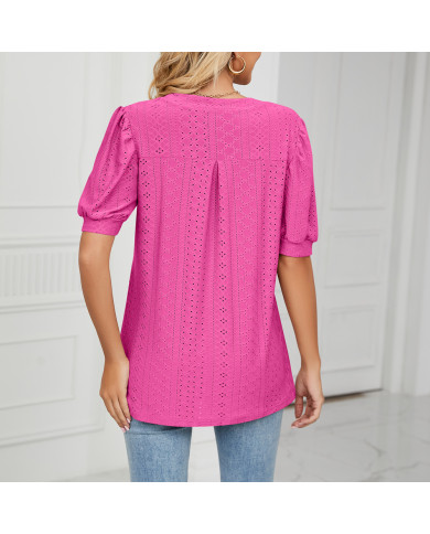 summer women rose leisure hollow puff sleeve T-shirt