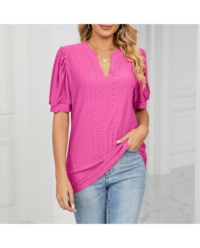 summer women rose leisure hollow puff sleeve T-shirt