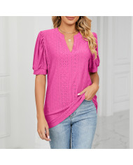 summer women rose leisure hollow puff sleeve T-shirt