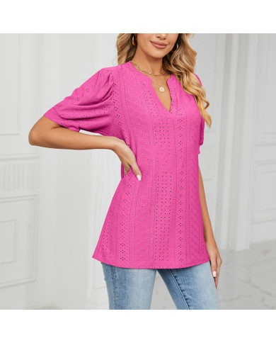 summer women rose leisure hollow puff sleeve T-shirt