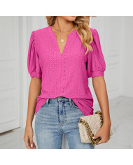 summer women rose leisure hollow puff sleeve T-shirt