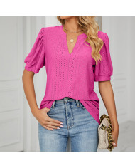 summer women rose leisure hollow puff sleeve T-shirt