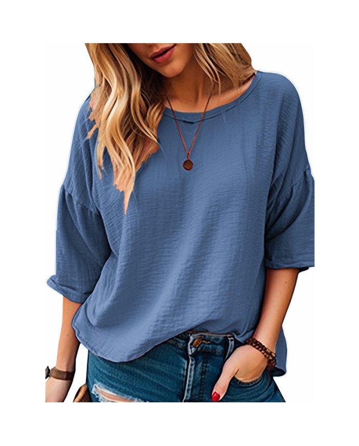 summer women leisure pure color T-shirt