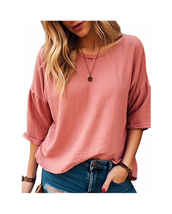 summer women leisure pure color T-shirt