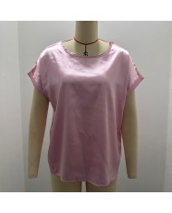 summer women leisure pure color satin T-shirt-light purple