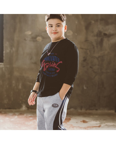 big size fat child  large printing long sleeve T-shirt