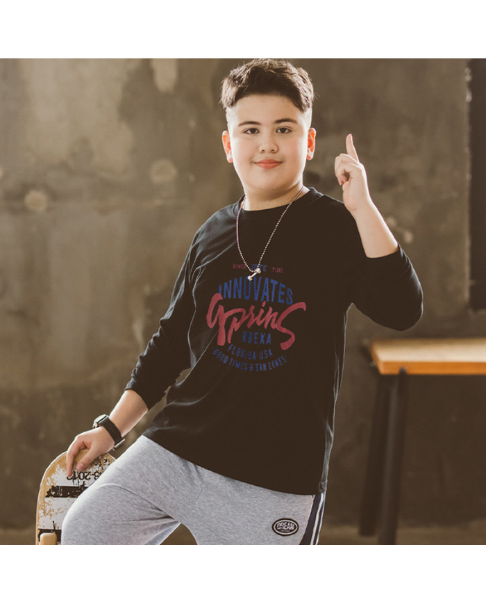 big size fat child  large printing long sleeve T-shirt