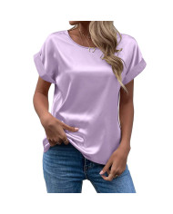 apricot autumn women lace round collar pit strip sanding T-shirt