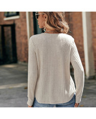 apricot autumn women lace round collar pit strip sanding T-shirt