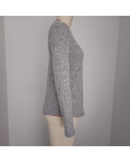 gray autumn women lace round collar pit strip sanding T-shirt