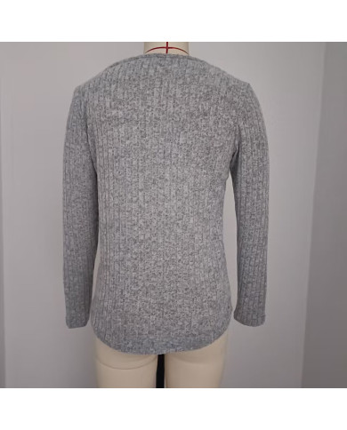 gray autumn women lace round collar pit strip sanding T-shirt