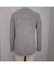 gray autumn women lace round collar pit strip sanding T-shirt