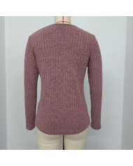 wine red autumn women lace round collar pit strip sanding T-shirt