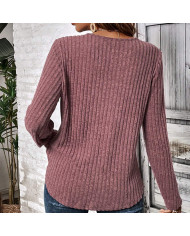 wine red autumn women lace round collar pit strip sanding T-shirt