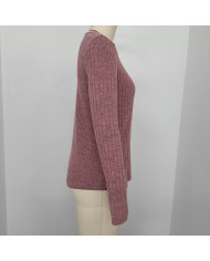 wine red autumn women lace round collar pit strip sanding T-shirt