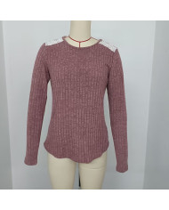 wine red autumn women lace round collar pit strip sanding T-shirt