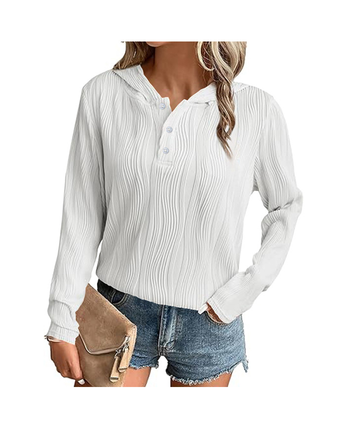 autumn women loose stripe hooded long sleeve T-Shirt