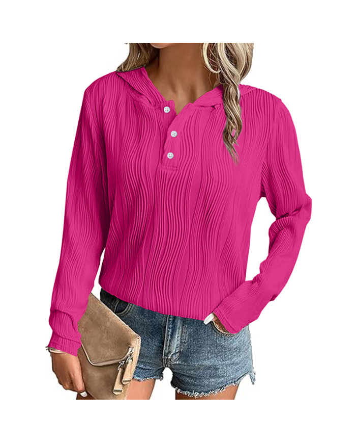 autumn women loose stripe hooded long sleeve T-Shirt