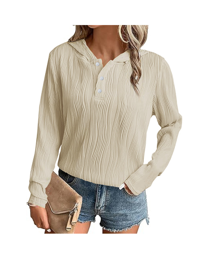 autumn women loose stripe hooded long sleeve T-Shirt