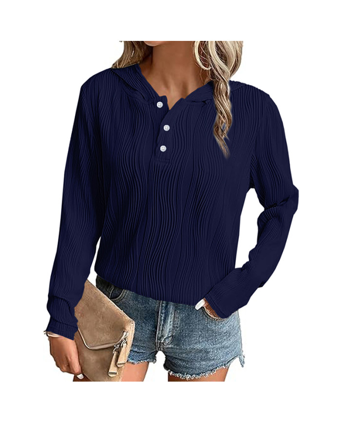 autumn women loose stripe hooded long sleeve T-Shirt