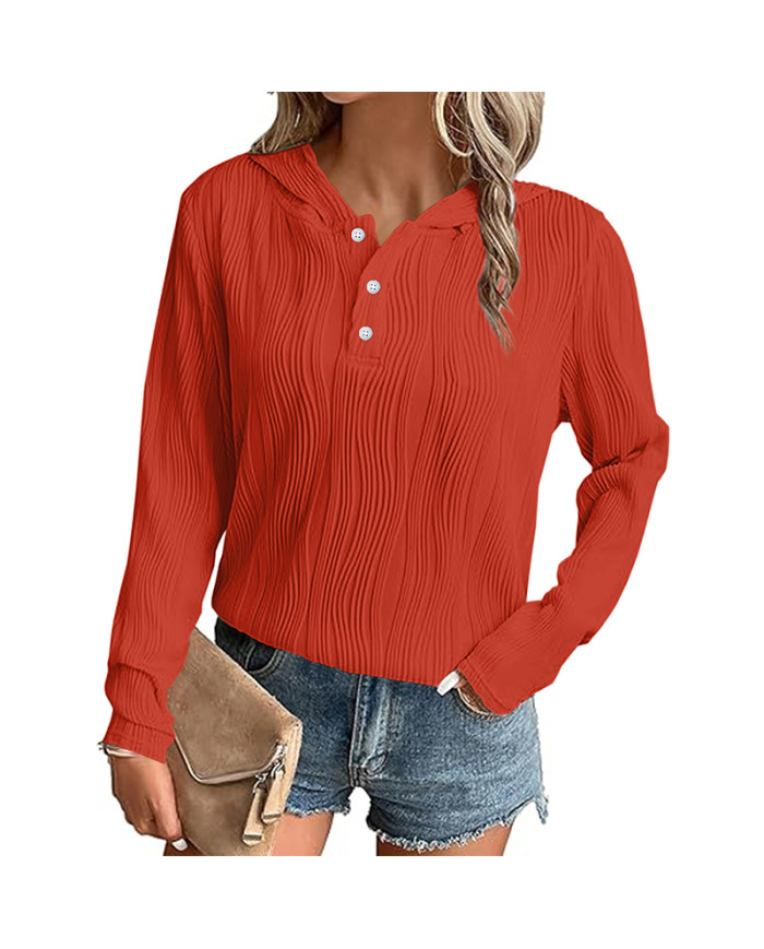 autumn women loose stripe hooded long sleeve T-Shirt