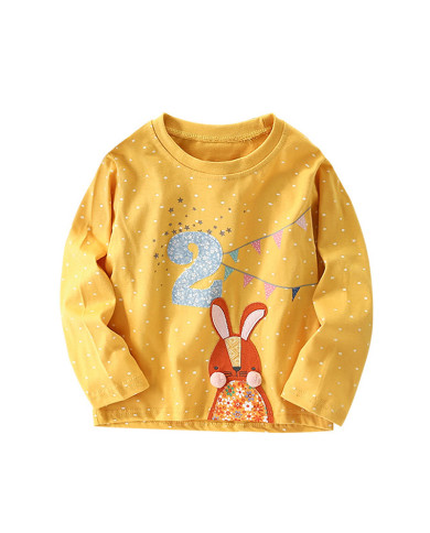 autumn yellow printing long sleeve kids cotton T-shirt