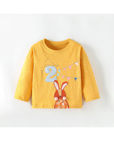 autumn yellow printing long sleeve kids cotton T-shirt