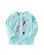 happy horse printing long sleeve girl kids cotton T-shirt