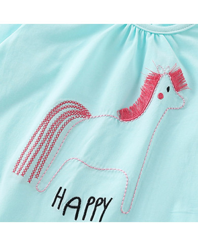 happy horse printing long sleeve girl kids cotton T-shirt
